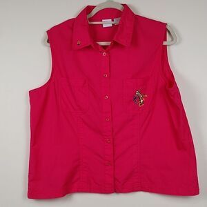 Disney Tigger Embroidered Sleeveless Button Front Blouse Top Size XL
